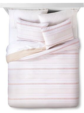 Room Essentials Pink and Cream Striped Cotton Duvet Cover Set